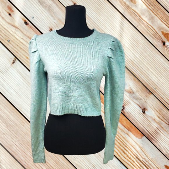 Wild Fable Women's Lt Blue Soft Puffy Sleeve Cropped Crewneck Sweater XS NWT - Picture 7 of 11